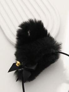 1 件哥特式新款猫耳蕾丝边毛绒头带，适合万圣节和日常使用 - 黑色 - 查看 2