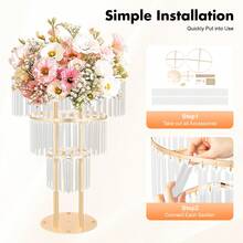 SHIOUCY Hochzeit Gold Kristall Blumenständer, Runder Sockel, Kristall Blumenständer - 1PC - Übersicht 4