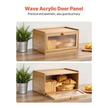 Bread Box For Kitchen Counter, Large Capacity Bamboo Bread Storage Container, Farmhouse Wooden Breadbox Organizer For Homemade Bread, Storage Holder Bin With Acrylic Wavy Door Panel, Natural - Rectangular Single-layer Natural Wood - View 6