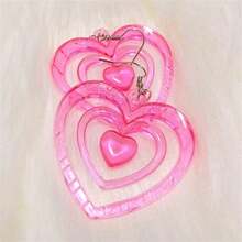 2Pcs Cute Y2k Style Pink Hollow Heart Earrings For Girls Daily Wear Valentines,Mom,Mother,Mother's Day,Gift - Hồng - Xem 3