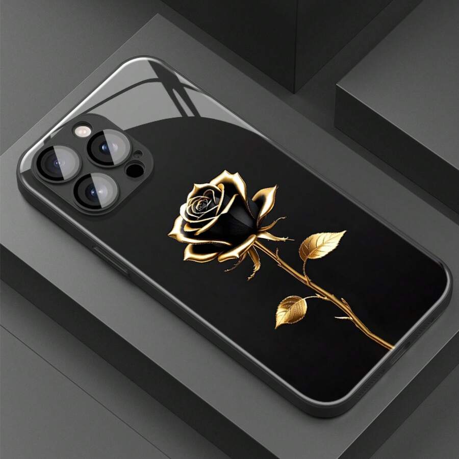 Funda para Teléfono: Diseño Minimalista en y Rosa Dorado , Compatible con iPhone 17/17Pro/17Promax/17air/16/16Pro/16ProMax/16Plus/15/15Plus/15Pro/15ProMax, 14/14Plus/14Pro/14ProMax, 13/13Pro/13ProMax, 12/12Pro/12ProMax, 11/11Pro/11ProMax, 7/8Plus, XR/Xs/XsMax, Cobertura Completa con - Negro - Ver 1
