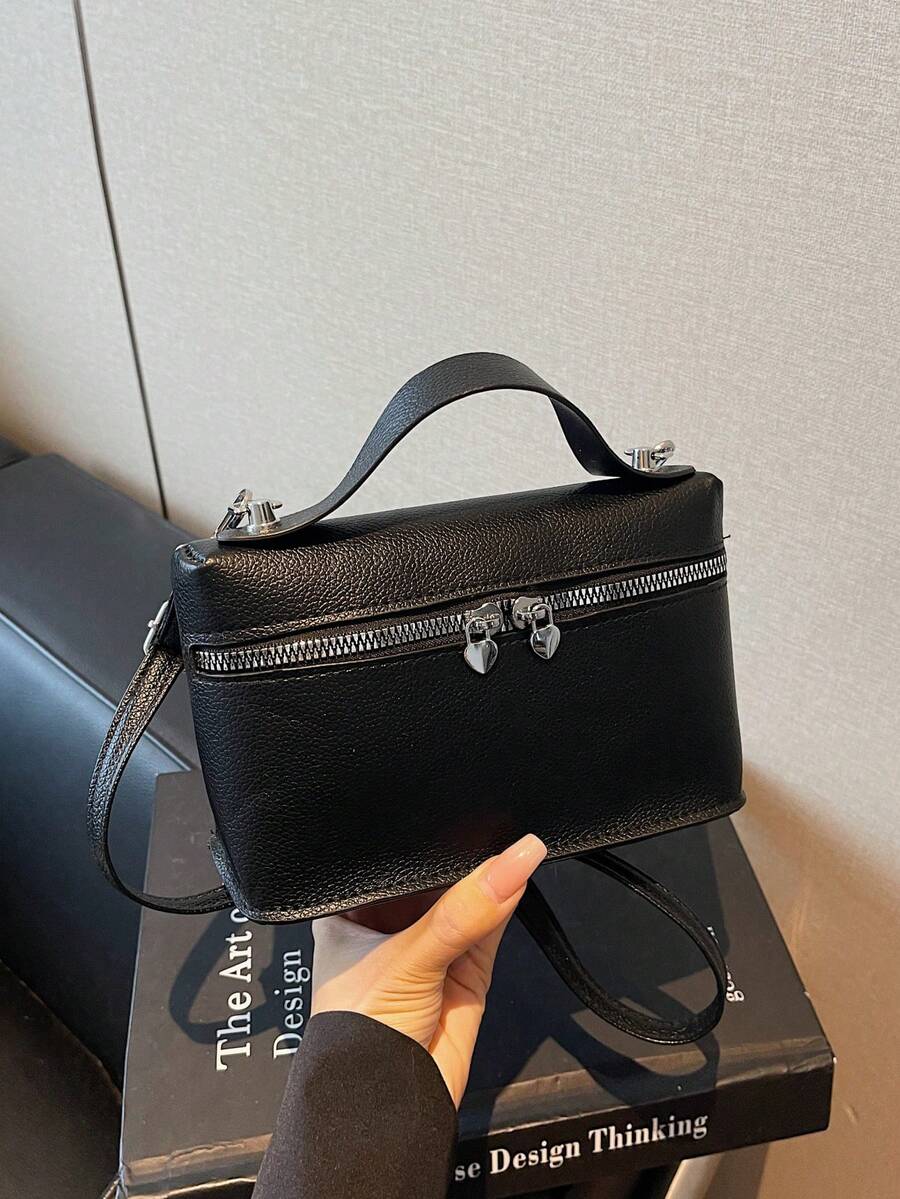 Túi xách hộp nhỏ màu trơn tối giản cổ điển dành cho nữ - màu đen - Xem 1