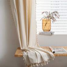 Boho Curtain Crochet Dots Patchwork Semi-Blackout Bohemian Handmade Tassels, Rod Pocket Window Treatment Vintage Rustic Farmhouse Drapes For Living Bedroom, 1 Panel 59" W X 96" L, Beige - 米色圓點拼布59Wx96L一包 - 查看 5