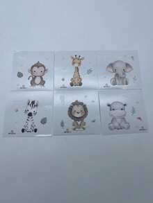 6pcs/Set Stiker Saklar Kartun Monyet, Jerapah, Gajah, Singa, Kuda Nil, Zebra, Stiker Dinding Dekorasi Rumah untuk Kamar Anak - MultiWarna - View 6
