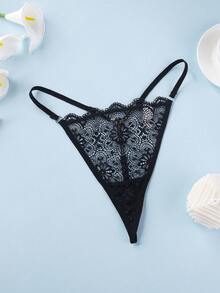 3 pièces Culottes tanga avec bretelles en dentelle et chaîne, confortables pour un port quotidien pour femmes