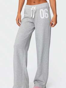 Women Y2k  Drawstring Sweatpants Elastic Waist Straight Wide Leg Low Rise Baggy Pants Casual Trousers Athletic Jogger Workout Yoga Track Pants Streetwear Lounge Pants - Xám - Xem 2