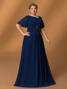 Faeriesty Mosy ​Elegant Plus-Size Mother Of The Bride Dress With Flattering Heart-Shaped Neckline, Feminine Ruffled Short Sleeves, And Graceful A-Line Skirt - Perfect For Weddings, Formal Evening Dinners, Upscale Banquets, Grand Receptions, Ceremonial Galas​