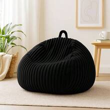 Ribbed Rabbit Fur Stuffed Animal Storage Bean Bag Chair Cover No Filler Comfy Bean Bag Cover Without Filling Or Home Bedroom Decor Organizing Plush Textile HolderWhite, L - Black + Large + Ribbed Rabbit Fur - View 1