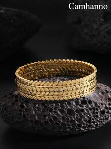 1 件时尚奢华不锈钢叶形手链，镀 18k 且不易褪色，适合女性日常或特殊场合、休闲、婚礼、派对、节日礼物 - 金黃色 - 查看 6