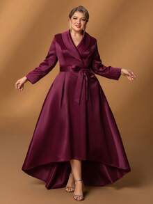 Faeriesty Mosy Plus 精致大码新娘母亲礼服,采用优雅的翻领、优雅的长袖、迷人的 A 字形轮廓和别致的蝴蝶结腰带 - 非常适合正式婚礼、盛大庆典、高档晚会、著名社交聚会和豪华正式活动 - 酒紅色 - 查看 6