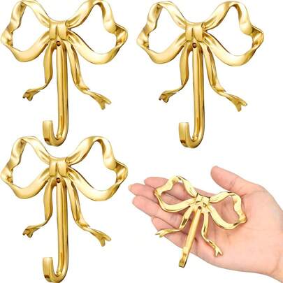 1pc Gold Bowknot Wall Hook, Gold Bowknot Hanger, Brass Bowknot Wall Hook, Door Hook, Towel Hook, Brass Clothing Hook, Suitable For Wedding, Bathroom, Living Room, Kitchen Decor, Brass Metal Wall Mounted Hook, For Living Room & Bathroom, Painted Finish