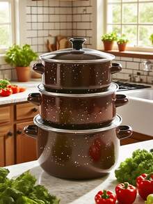 3pcs Multifunctional Enamel Pot Set, Thick Non-Stick Pot Set, Fashionable Multi-Color Enamel Pot Combination, 16cm/18cm/20cm Large Capacity, Comes With 2 Cleaning Sponges, Suitable For Gas Stove And Induction Cooktop, Ideal For Home Kitchen, Camping, Gathering