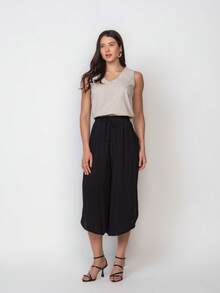 Plain Viscose Pantacurt Pants Simple Knot House - Black - View 2