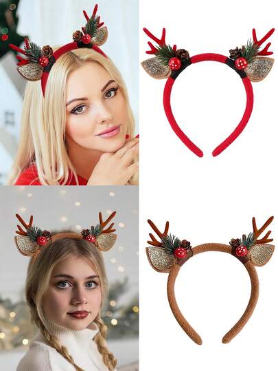 1 件女士圣诞驯鹿鹿角头饰，闪光驯鹿头饰，适合派对、节日、新年装饰，圣诞元素鹿角配饰头饰，是送给自己和他人的最佳圣诞礼物，适合圣诞节旅行