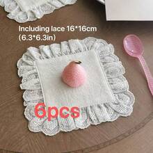 1件/6件/10件韩式Ins风格心形蕾丝小餐巾餐垫，多用途防尘布，适用于食物摄影