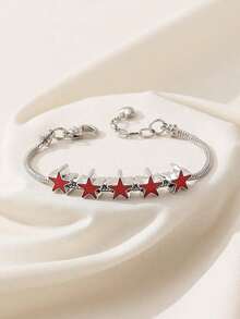1pc Simple & Stylish Five-Pointed Star Shaped Personalized Chain Bracelet For Women, Suitable For Daily Wear - 黑色 - 查看 1