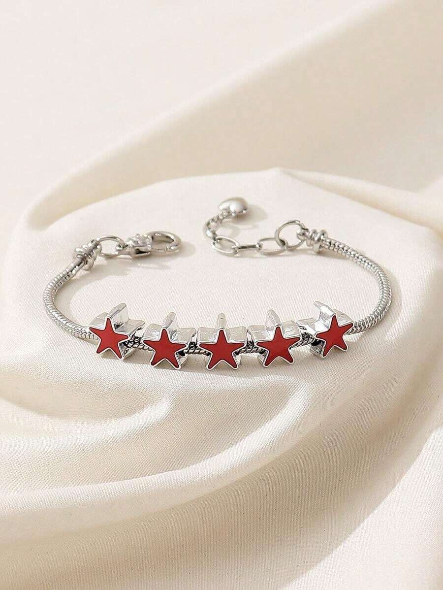 1pc Simple & Stylish Five-Pointed Star Shaped Personalized Chain Bracelet For Women, Suitable For Daily Wear - 黑色 - 查看 1