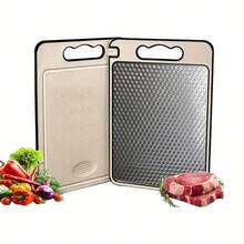 双面不锈钢切菜板，带汁槽和防滑硅胶垫 - 适合家庭和餐厅使用