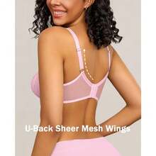 Womens Lace Bras Sexy Push Up Bra With Underwire Full Coverage Unlined Balconette Everyday Bra Lingeries - 粉色 - 查看 3