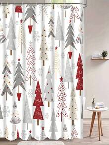 1/3/4 Pcs Christmas Tree Shower Curtain Set, Bathroom Decor Set Includes Waterproof Shower Curtain, Non-Slip Bath Mat, Toilet Seat Cover, Bath Rug And 12 Plastic Hooks, Bathroom Accessories, Home/Bar/Live Streaming Decor