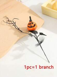 12pcs/4 Branches Halloween Artificial Pumpkin Bouquet Decor - Black & Orange Spooky Ghostly Pumpkins With Bats & Foliage, Plastic Battery-Free Indoor/Outdoor Decoration For Home, Party, Or Christmas, Festive Centerpiece, Eerie Floral Arrangement, Durable Holiday Display, Bat Decorations - Multicolor - View 15