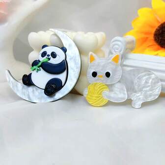 Handmade Cute Panda & Cat Acrylic Brooch - Combining Modern Minimalist And Vintage Style, Sweet Accessory For Scarf, Versatile Gift Jewelry Costume Accessories Bag Charms Office Accessories