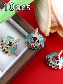 10 Pieces Per Pack Of Nail Art Nail Charm Nail Accessories, Three-Dimensional Light Luxury Chinese Style Swan Peacock Tassel Pendant, Phoenix Crown And Rosy Robe Nail Charm DIY Nail Decorations Suitable For Daily Life