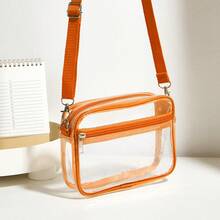 Casual Transparent Crossbody Bag, Minimalist Fashion PVC Zipper Shoulder Bag With Adjustable Strap - Orange - View 7