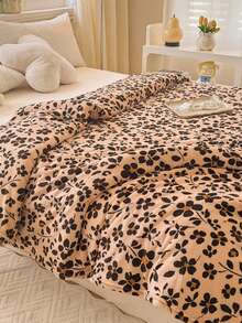 1 pieza Manta gruesa y cálida con estampado de flores y leopardo marrón, manta suave y cómoda para decoración del hogar, adecuada para cama, sofá, oficina, habitación, dormitorio, lavable a máquina