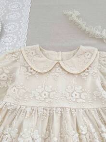 Spring/Autumn New Fashion Mesh Ruffle Skirt Bodysuit For Baby Girls, Princess Dress - Apricot - View 4