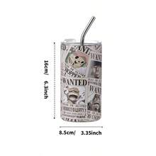 Miniso 一体式吸管直钢杯 550 毫升，不锈钢，印有通缉海报，带金属吸管，非常适合旅行和上学（1 件） - 彩色 - 查看 6