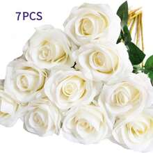 3pcs/5pcs/7pcs White Rose Artificial Bridal Bouquet Realistic Velvet Faux Flower Flower Arrangement Decoration Fake Rose Artificial Rose For Valentine's Day Gifts Wedding Party Home Decoration, Birthday Gifts Outdoor Indoor Decor, Vase Floral Decor (Purchase Instructions: May Contain Odor, Please Place In Window For Ventilation For 1-2 Days)