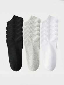 10/20/30 双男士隐形无缝袜子，透气吸湿排汗，适合运动休闲穿着，黑色、灰色和白色 - 彩色 - 查看 2