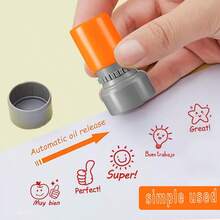 1pc Spanish Round Teacher Encouragement Stamp, Back To School Essential For Classroom, Options: 1pc, 2pcs, 3pcs, 4pcs, 5pcs, Awesome, Great Job, Perfect, Excellent