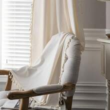 Sutuo Home Boho Curtain With Handmade Tassels, Rod Pocket Window Treatment Vintage Rustic Bohemian French Farmhouse Semi-Blackout Solid Drape For Bedroom, 1 Panel 59" W X 84" L,Cream White - 奶油白色59寬x84公升1包 - 查看 7