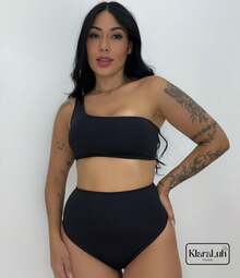 One-Strap High Waist Hot Pants Bikini Set Summer 2025 - 黑色的 - 查看 6