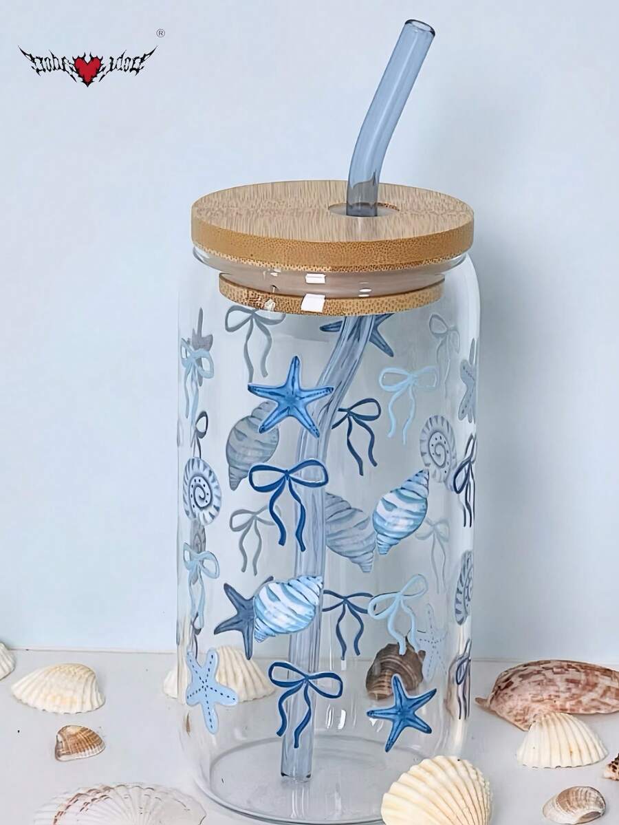 Cốc thủy tinh có ống hút hình bướm và vỏ sò, cốc có ống hút hình chai, cốc có ống hút Matcha - Món quà tuyệt vời nhất cho bạn bè! - Nhiều màu - Xem 1