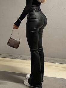 GILIPUR Y2K Women's Solid Color Pocket Straight Loose Casual Versatile PU Leather Pants Fall Clothes Outfits Vintage Clothes Going Out Outfits Winter Christmas And Valentine's Day Holiday Gifts For New Year Appears Refined But Relaxed Perfect For Fancy Banquets, Casual Dinners, And Concert Nights