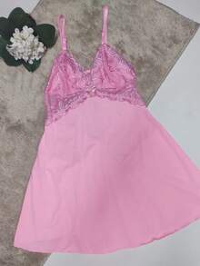 Women's Sexy Nightgown With Lace Nightwear - 粉色 - 查看 3