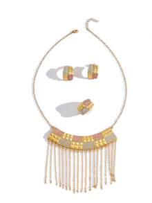 1set Fashionable Copper & Tassel & Butterfly Shaped Earrings, Ring, Necklace And Jewelry Set For Women's Daily Wear - Yellow Gold - View 10