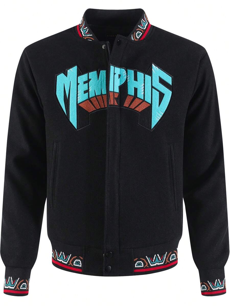 Men's Black Baseball Jacket High End Embroidered Leather Fashionable Street Style Sportswear Casual Classic Retro Sportswear Patchwork Long Sleeved Hip-Hop Motorcycle Jacket, Grunge, Fall/Winter