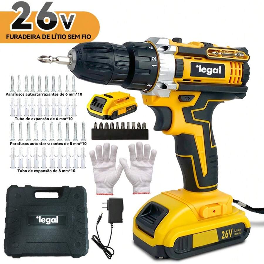 Professional 26V/48V Screwdriver With 2 Batteries, Complete Kit + Case And Accessories (46 Pieces) - Drill-26V-1電池 - 查看 1