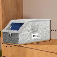 A Stackable Hat Storage Box, Suitable For 12 Baseball Caps - Sturdy Fabric And Cardboard Organizer With A Transparent Window, A Space-Saving Wardrobe Storage Box For Both Men And Women With A Decorative Design, In Gray, With A Neutral Appearance