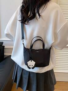 时尚通勤包，极简休闲单肩包，轻盈斜跨饺子方形女包。极简尼龙方形手提包，时尚手柄钱包，配有可拆卸肩带，适合女生、女大学生、初学者和办公室女士，非常适合办公室、大学、工作、商务、通勤 - 黑色 - 查看 4