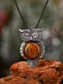 1/5/10 件时尚金属镶嵌天然水晶猫头鹰吊坠项链，天然紫水晶适合女性日常佩戴 - 貓頭鷹 - 查看 31