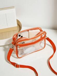 Casual Transparent Crossbody Bag, Minimalist Fashion PVC Zipper Shoulder Bag With Adjustable Strap - Orange - View 4