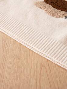 少女休闲小熊刺绣针织套头毛衣，秋冬季 - 杏色 - 查看 5