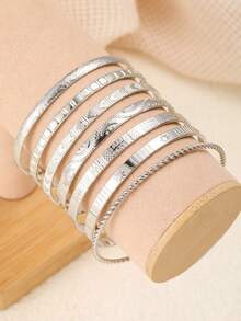 1-8 件复古优雅老币花卉设计金属感宽手镯，可调节个性化堆叠腕口，适合女性夏季海滩派对音乐节约会礼物日常通勤珠宝搭配 - 金黃色 - 查看 7