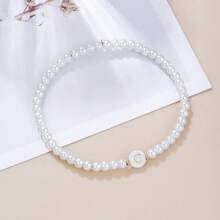 1 pieza Pulsera con inicial y cuentas de perlas falsas para mujer