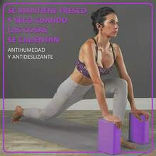 Bloques de Yoga, Bloques para Pilates con Correa de Estiramiento, Bloques de Yoga Suaves y Antideslizantes, Bloques de Ayuda para Apoyar de Yoga, Modificar Postura, Resistir a la Presión - Morado - Ver 2